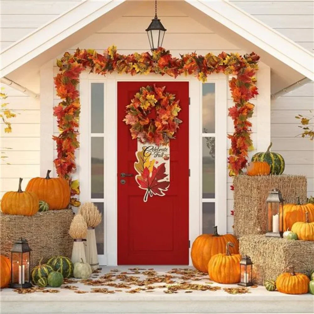 2 Pack Fall Maple Garland - 5.8 FT/Pcs Autumn Hanging Fall Leave Vines for Home